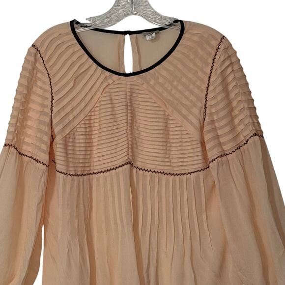Hoss Intropia Pleated Sheer Blouse Light Peach Black Trim Size 34 (XS/0-2) - Picture 4 of 9
